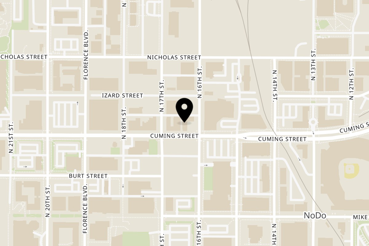 Map showing the location of KMR Fusion & Sushi on 906 N 16th St in Omaha